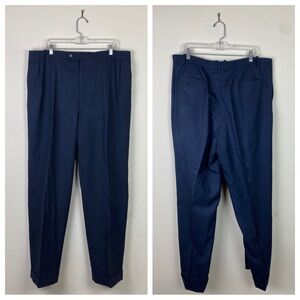 Paulo Solari | Navy Plaid Athletic Fit Dress Pants Trousers 42 X-Long